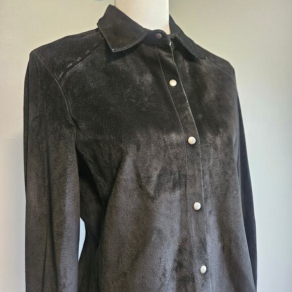 New Frontier Black Suede Western Moto Shirt Jacket‎ Size 12 Snap Front - Picture 2 of 16